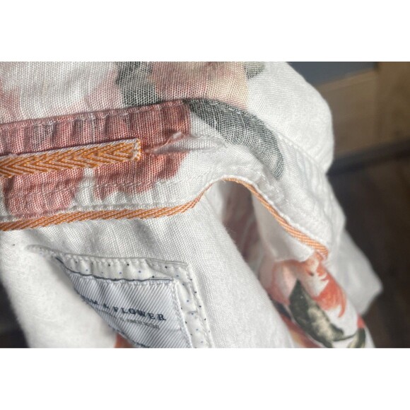 Denim & Flower Mens Small Floral Print Button Up Short Sleeve Shirt Linen Blend - Picture 2 of 11